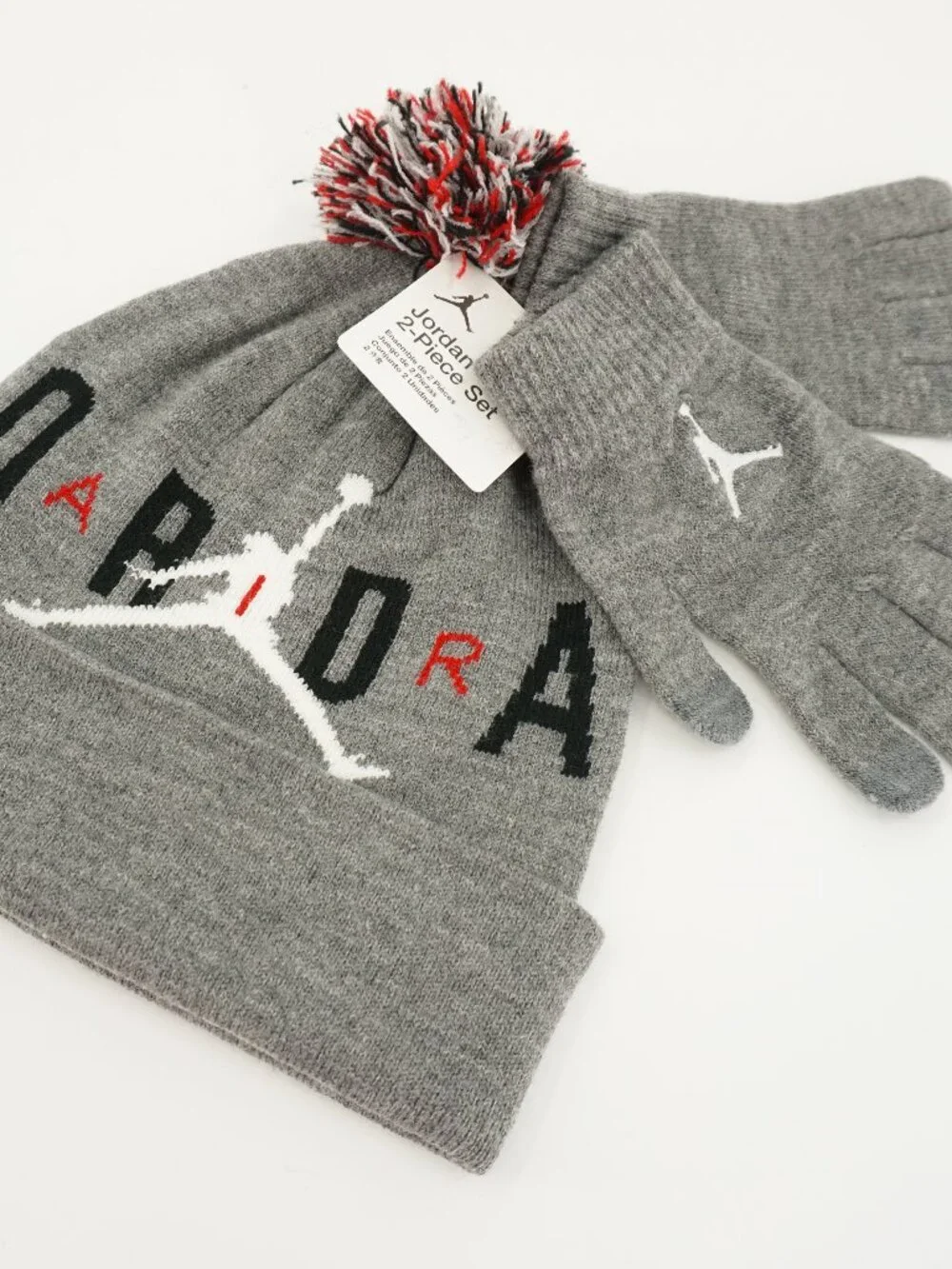 NEW! Air Jordan Pom Beanie Hat & Winter Gloves Gray Kids One Size